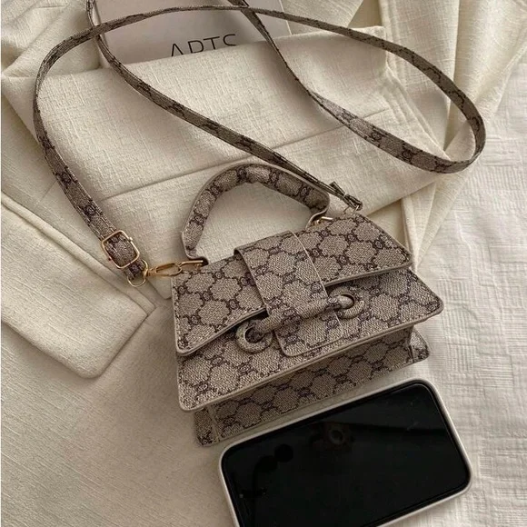 Designer Logo gg Beige brown Patterned mini handbag looks like gucci BRAND NEW - Picture 5 of 13